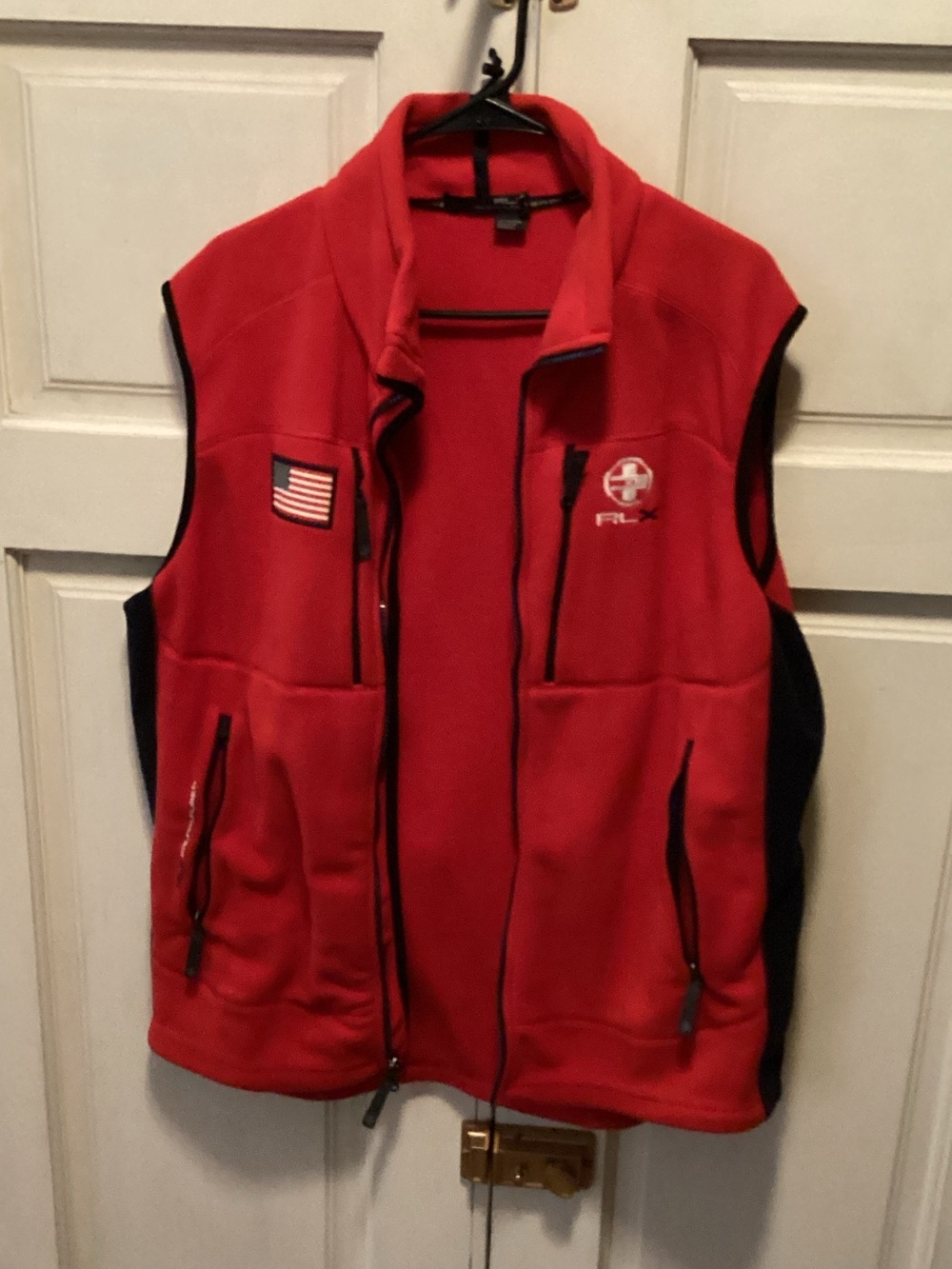 Ralph Lauren Red Fleece Vest with Navy Side Panels